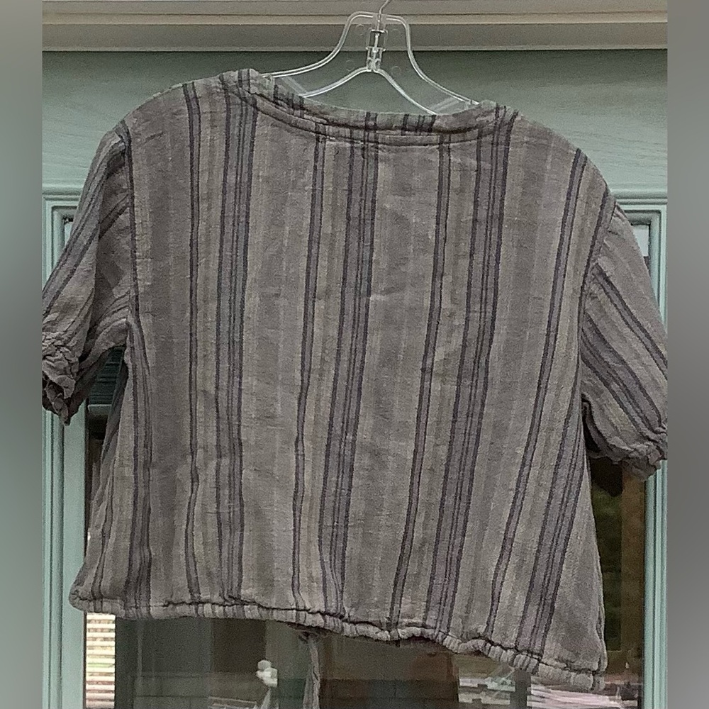 VANILLA STAR LINEN BLEND STRIPED SHORT SLEEVE TOP 🌻 - Picture 2 of 7